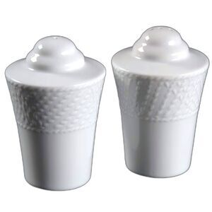 WATERFORD White Elegant Ceramic Salt and Pepper Shakers Basket Weave Design
